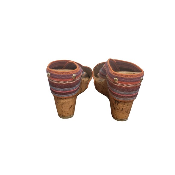 Montego Bay Club Wedges Women 8 Orange Multicolor Briaded Straps Cork Heel - Picture 5 of 7